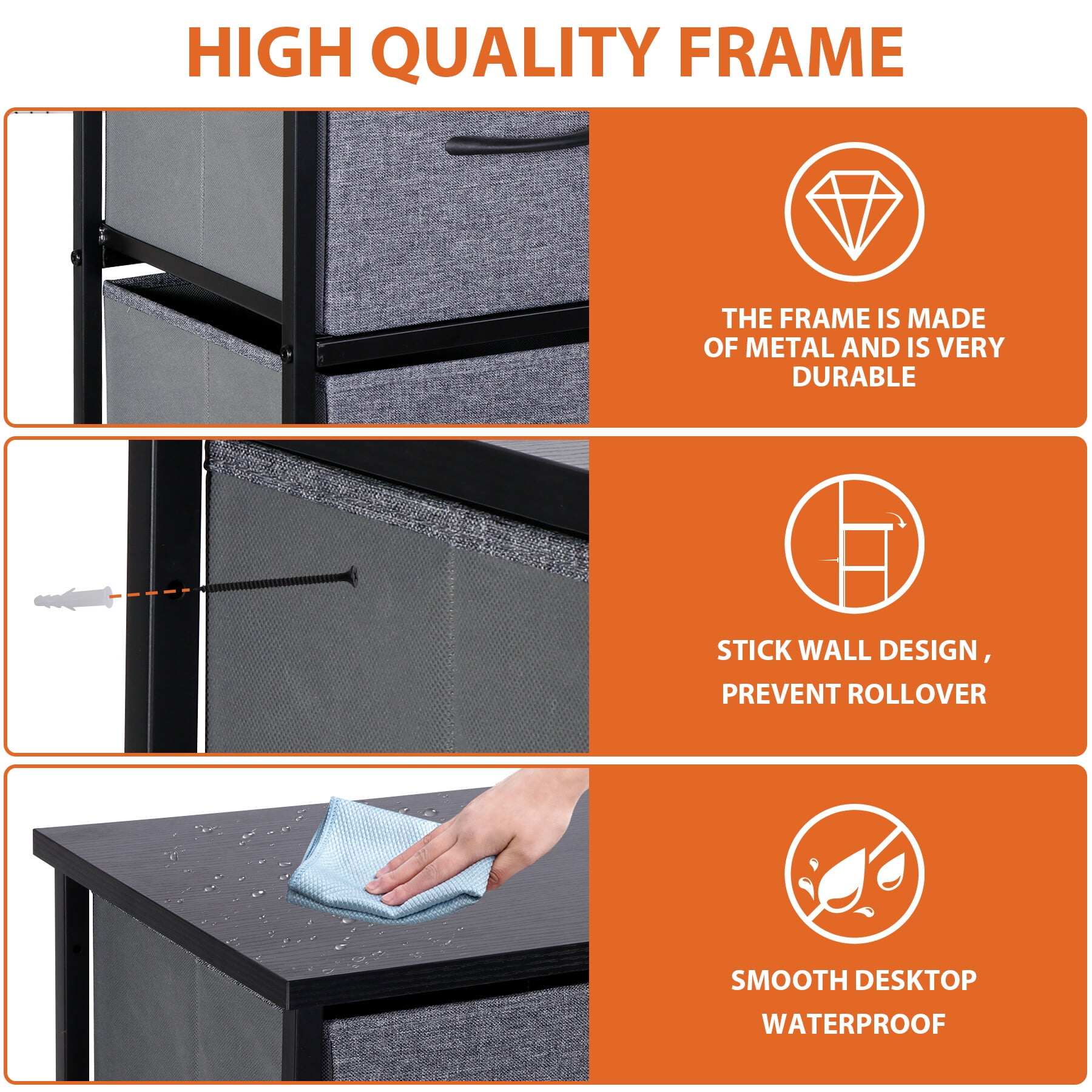 ZENY 9-Drawer Dresser with Steel Frame and Wood Top, Gray