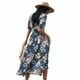 thumbnail image 2 of Minnieouse Verano estampado largo cintura alta cuello en V Casual playa mujer A-line vestidos de manga de manga corta fiesta vacaciones Vestidos Azul S Minnieouse AP017182-05, 2 of 6