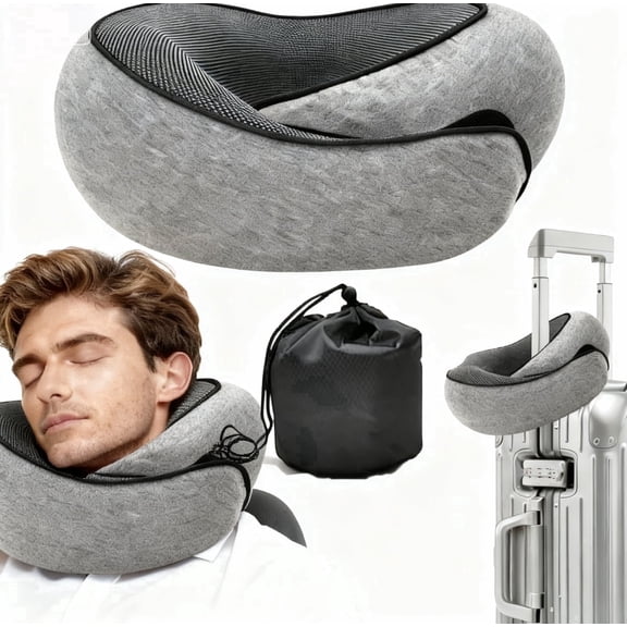 CYYI Memory Foam Travel Neck Pillow – U-Shaped Neck Support for Airplane, Car, Train and Office, with Machine Washable Cover and Carry Bag
