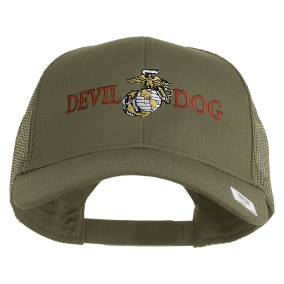 Devil Dog Embroidered Solid Cotton Twill Mesh Prostyle Cap - Khaki OSFM