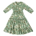 thumbnail image 5 of HBGVBA Girl's Floral Print Maxi Dress Muslim Long Sleeve V-Neck Ankle Length Robe Dresses Floral Embroidery Floral Print Ruffle Modest Daily Wear 3-14 Years, 5 of 5