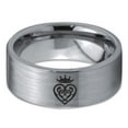 thumbnail image 2 of Tungsten Vintage Heart Crown Band Ring 8mm Men Women Comfort Fit Gray Flat Cut Brushed Polished, 2 of 4