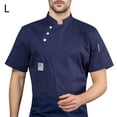 thumbnail image 2 of Chaqueta de cocina Cocina Delantal Tres botones con bolsillos delanteros Ropa de verano Camisas para hombres Suministros de cocina para asill restaurante azul l Eigraketly LF000331-08, 2 of 7