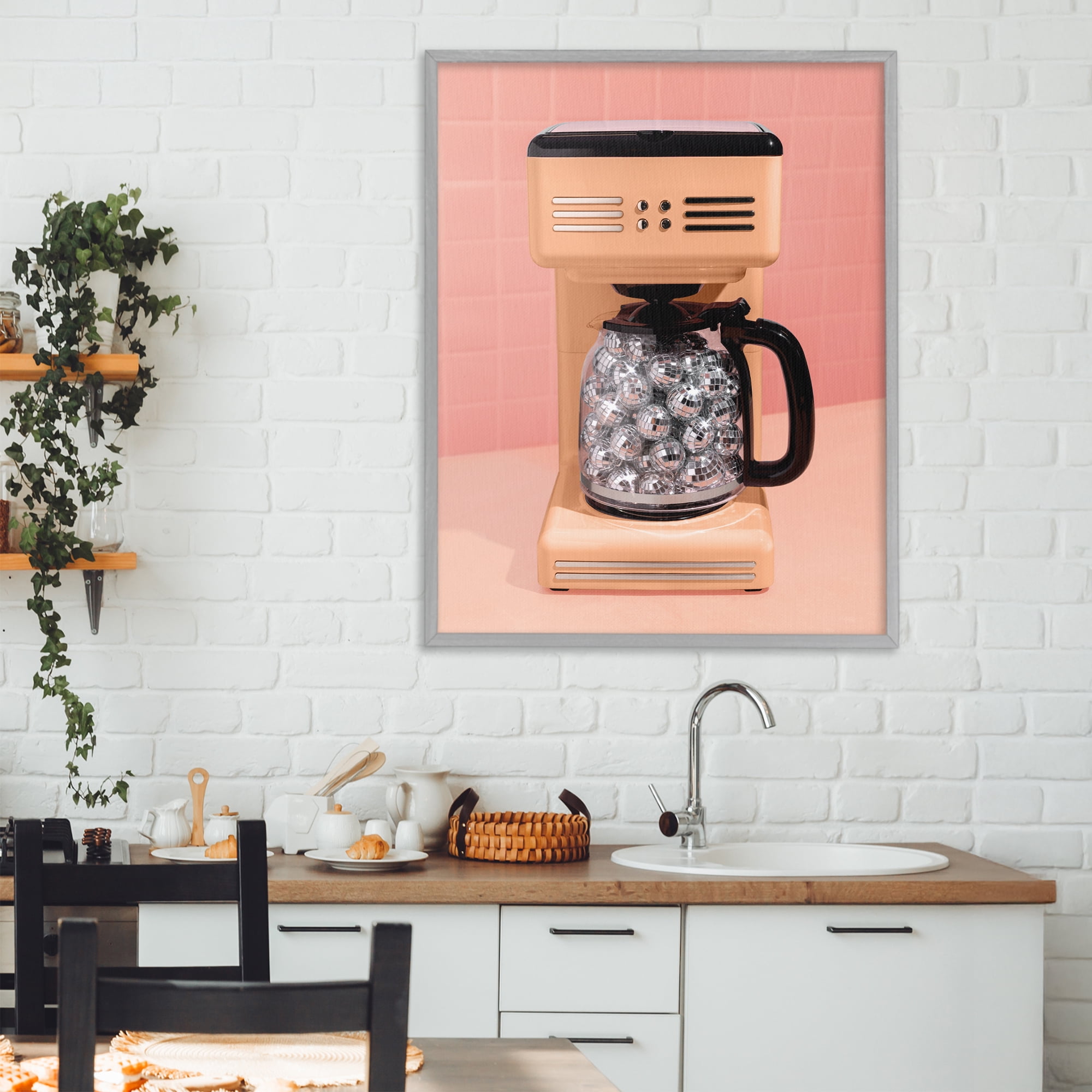 Stupell Industries Disco Coffee Maker over Orange Gray Framed Giclee Art, design by LISH Creative