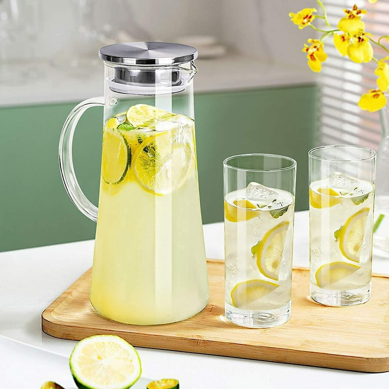 Pitcher Carafe Glass Water Juice Tea Bedside Beverage Coffee With Jug  Coldiced Lid Spout Lemonade Dispenser Cream Ice