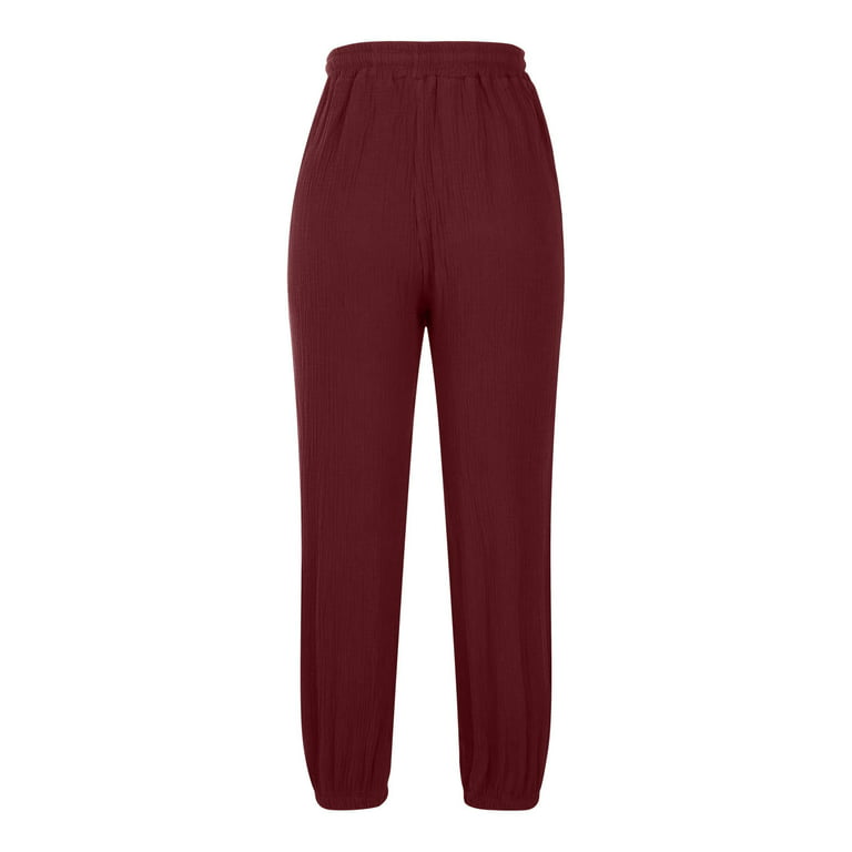 Womens Casual Lounge Pants Elastic High Waist Solid Color Drawstring Loose  Fit Trousers Workout Pants with Pockets