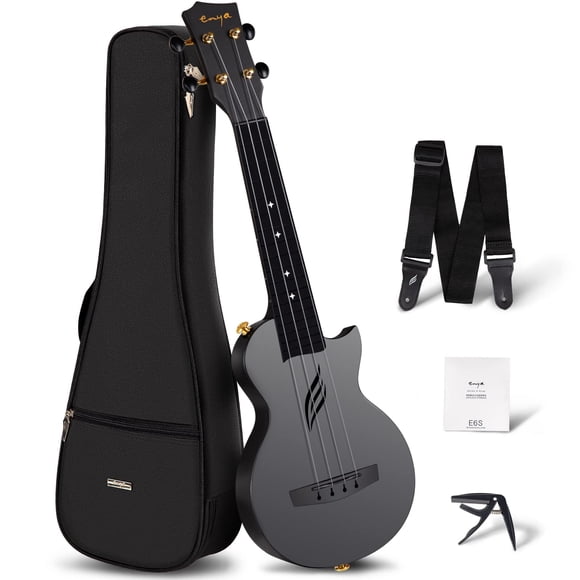 Enya Soprano Ukulele Carbon Fiber Nova U Mini 21" - Waterproof Ultra Portable Travel Ukulele with Case, Strap, Capo & Strings - B