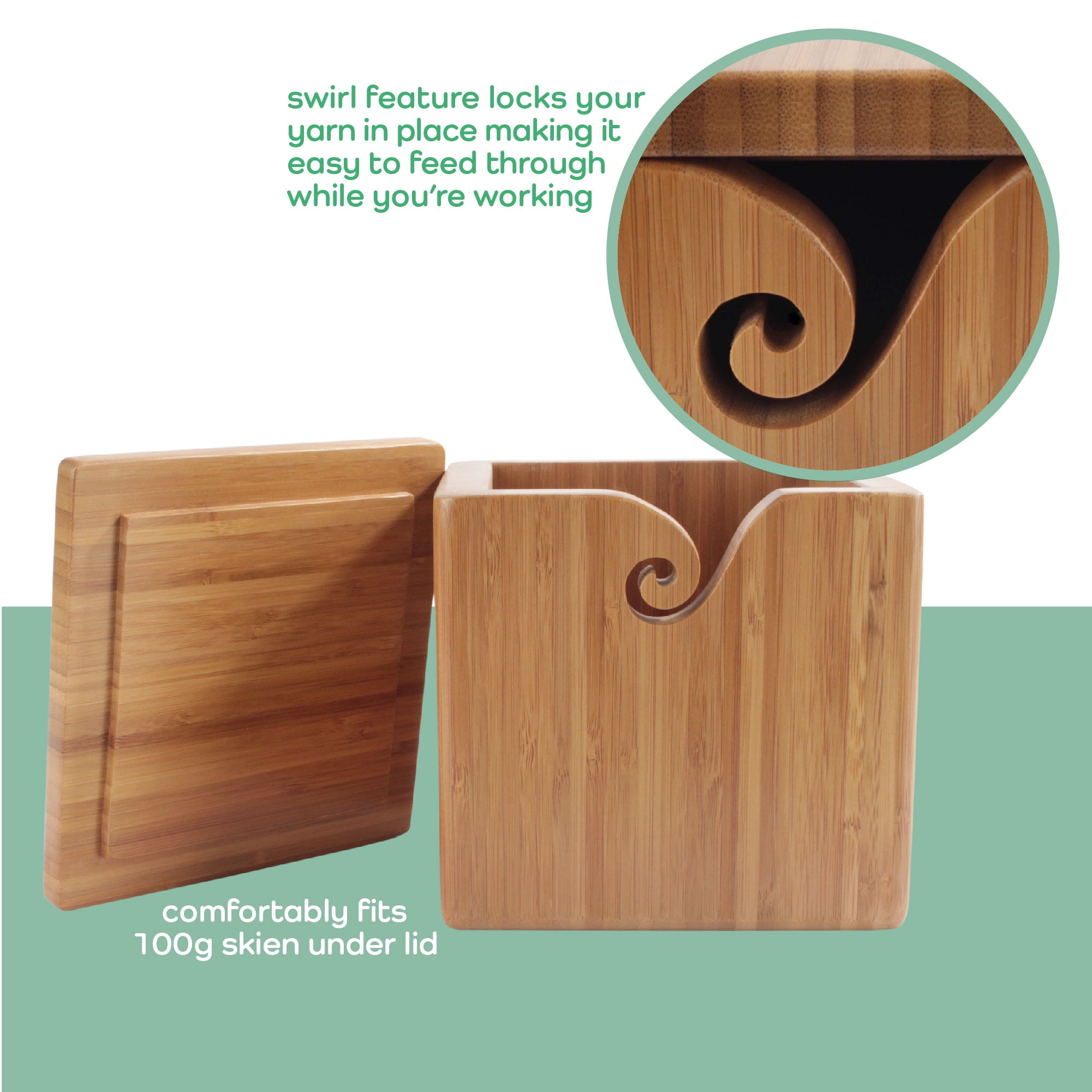 BambooMN Brand - Bamboo Yarn Bowl with Removable Lid -Yarn Holder for Knitting and Crochet - Carbonized Brown Box