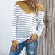 thumbnail image 2 of Mujeres Cuello Redondo Rayas Manga Larga Bloque De Color Jersey Tops Sudaderas Camisas Blusas para Oficina En Casa Amarillo L, 2 of 7
