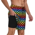 thumbnail image 3 of Goofa Rainbow Chequerboard Printed Men's Swim Trunks Board Shorts Quick Dry Mens Swimming Trunks with Compression Liner,Breathable Fit Hawaii Beach Shorts-Medium, 3 of 9