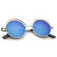 thumbnail image 4 of sunglassLA Unisex Retro Open Metal Colored Mirror Flat Lens Round Sunglasses (Gold / Blue Mirror) - 48mm, 4 of 4