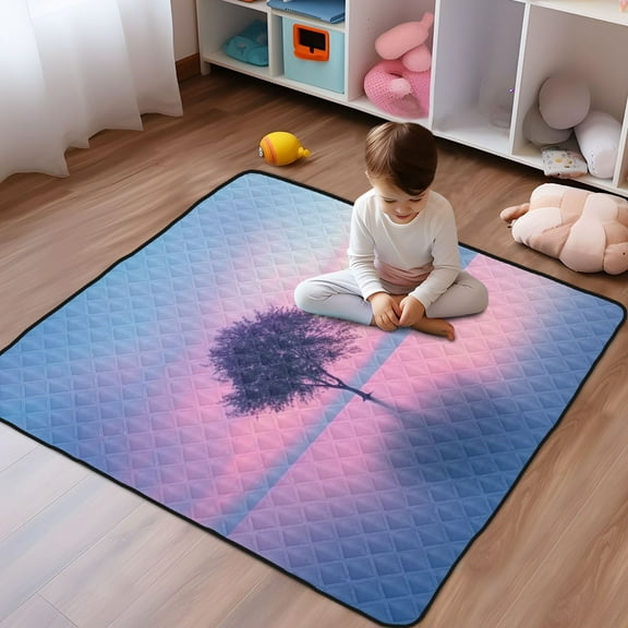 WOBOGO Pink Tree Baby Playmats Extra Large Waterproof Rollable Activity Pads for Toddlers 50×50inch