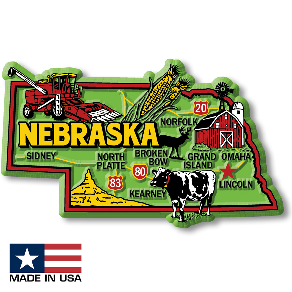 Nebraska Colorful Souvenir State Map 3D Rubber Classic