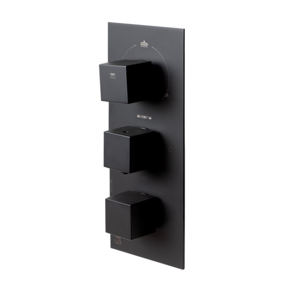 ALFI Brand Black Matte 3-Way Water Diverter Trim Thermostatic Valve Shower Mixer Square Knobs