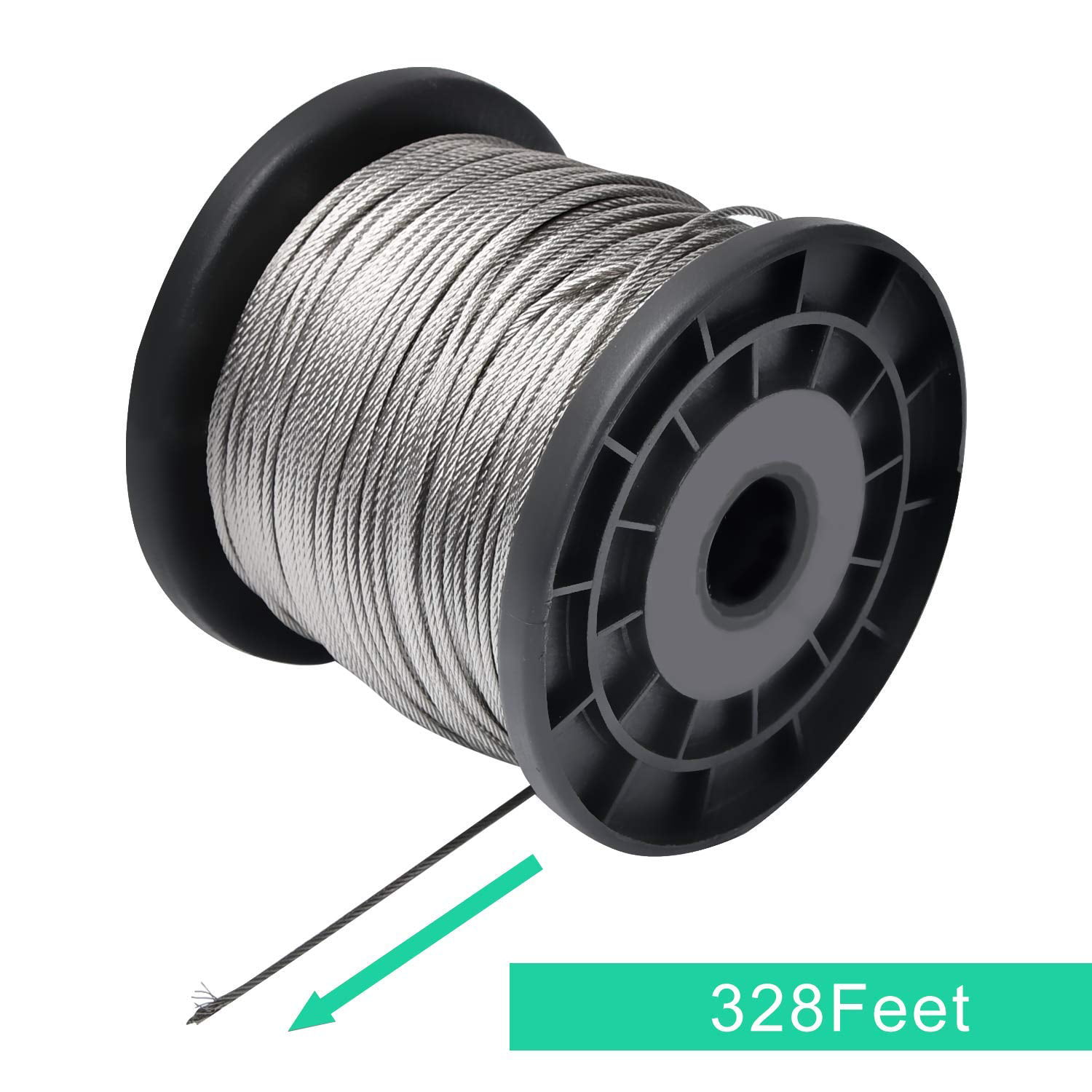 1/16 Wire Rope - 328ft 304 Stainless Steel Cable, 7x7, 368lbs Breaking Strength-with 150 Crimping Sleeves for Various Applications
