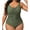 Army Green, variant on Plus Size Women's One Piece Swimsuit Front Buckle Detail Ruched Tummy Control Bathing Suit