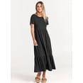thumbnail image 5 of MLDRA Women’s Dress Short Sleeve Crewneck Maxi A line Tiered Flowy T Shirt Casual Long Dresses Beach Travel 2026 Summer Black XL, 5 of 10