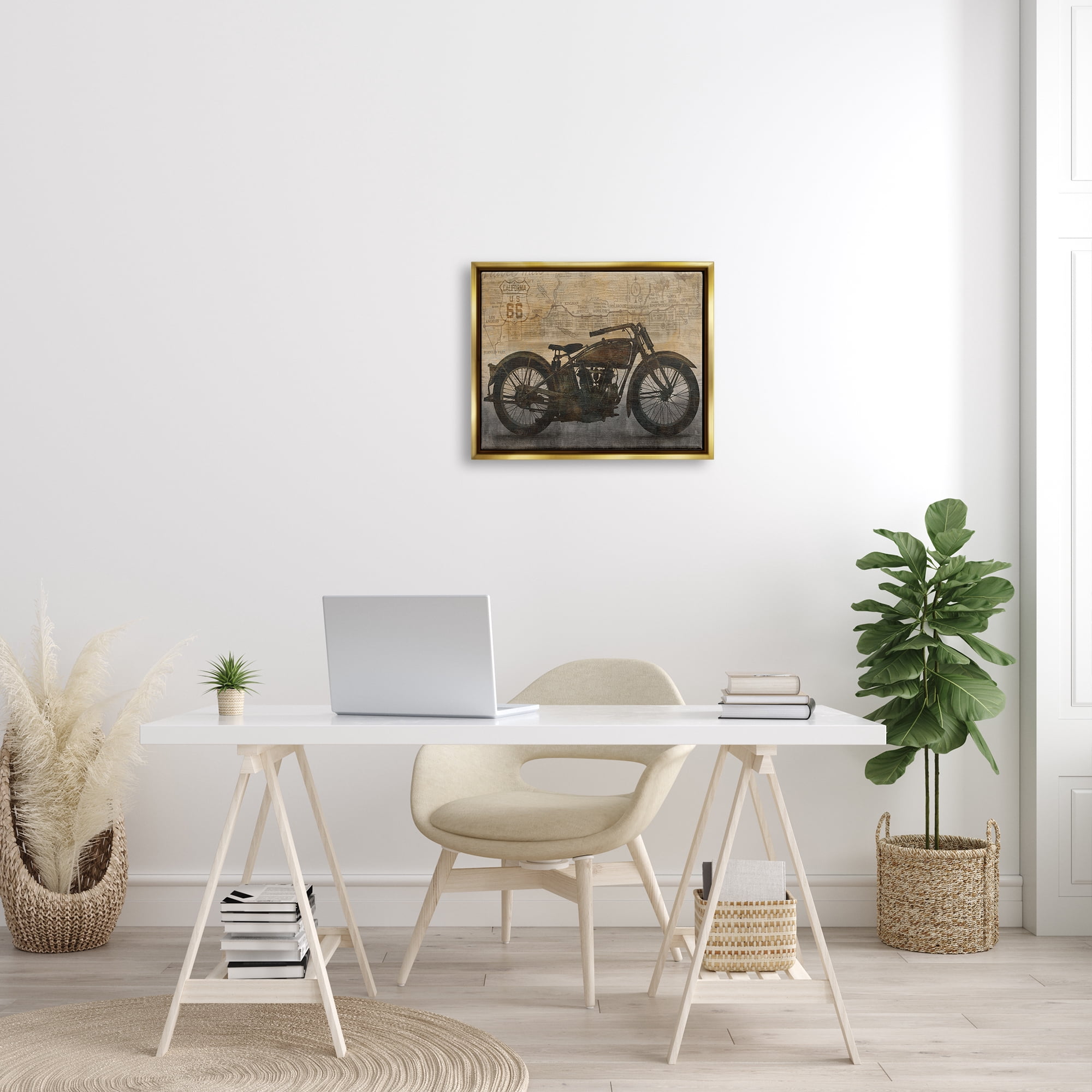 Stupell Industries Vintage Motorcycle Collage Transportation Painting Gold Floater Framed Art Print Wall Art, 21 x 17