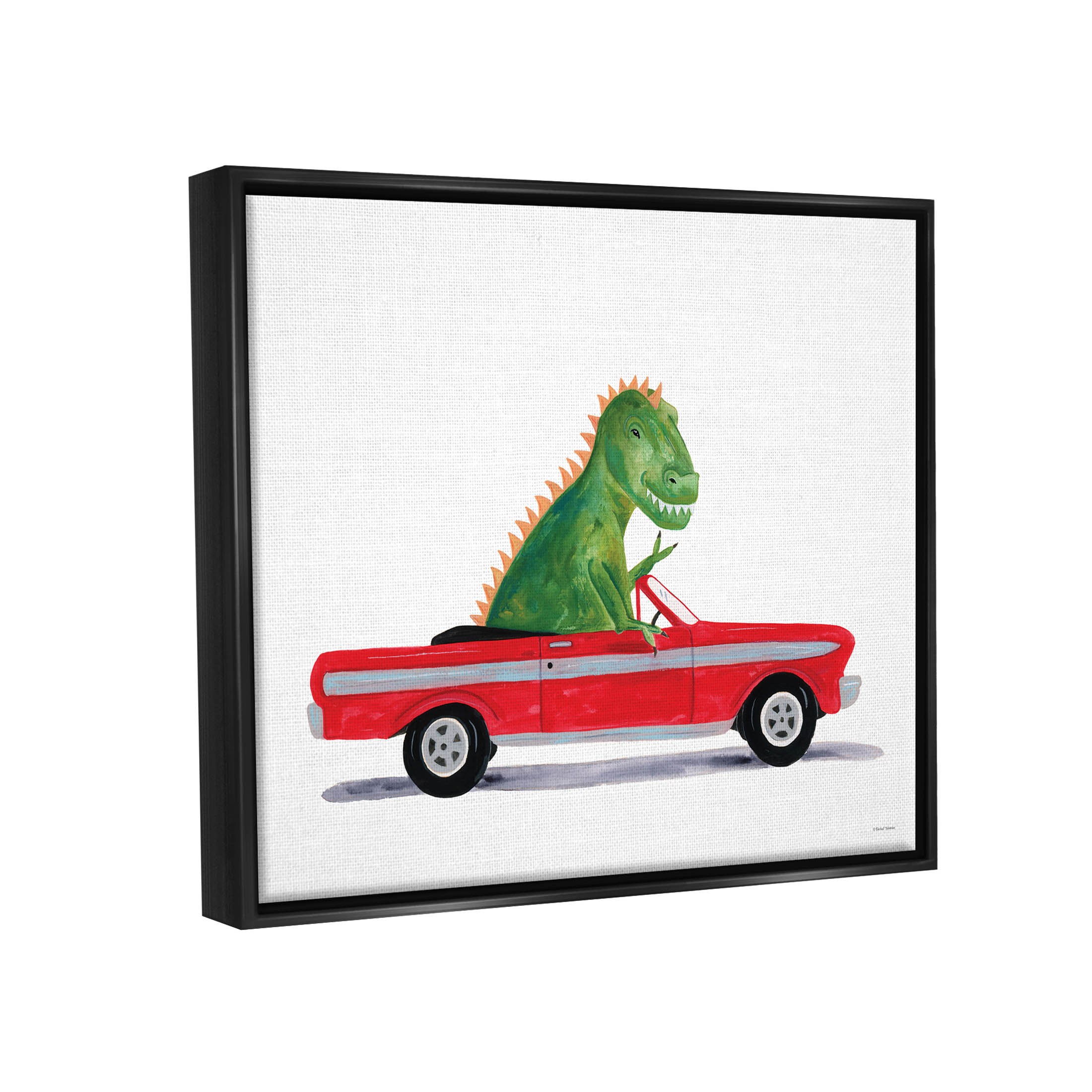 Dinosaur Monster Sports Car Fairy Tales & Fantasy Graphic Art Jet Black Framed Art Print Wall Art