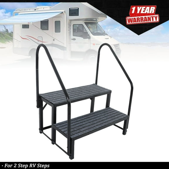 660 Lbs Load Capacity Step Ladder Outdoor RV Steps w/ Handrail 2 Step RV Stairs