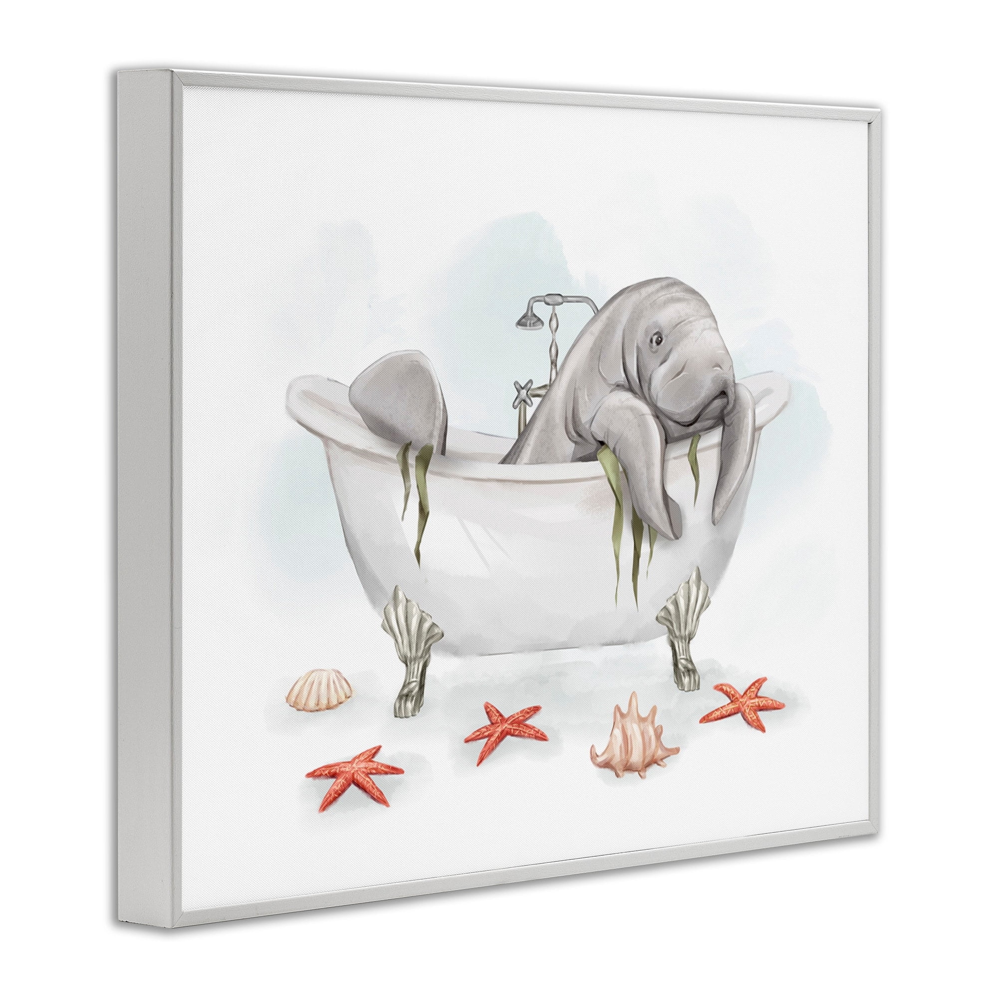 Stupell Industries Manatee Sea Life Swimming Bathtub Bathroom Painting Graphic Art White Framed Art Print Wall Art, Design by Ziwei Li