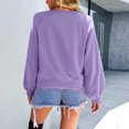 thumbnail image 3 of Sudadera de manga larga para mujer Camisa informal con cuello redondo y botones de color sólido Púrpura M, 3 of 7
