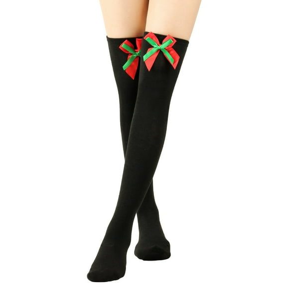 Jacenvly Socks for Women Christmas Print Knee-High Socks Soft Comfortable Breathable Socks Fashion Warm Extended Knee Length Solid Christmas Bow Plush Ball Socks