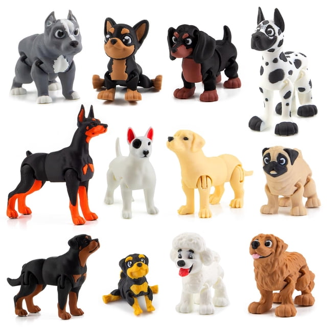 Figuras de Perros BEYONGME Impresas en 3D Realistas Articuladas 12 Unidades
