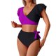 thumbnail image 5 of Conjunto de Trajes de Baño de Color Sólido de las Mujeres, una Pieza Conservadora con Bloqueo de Color, Ruffle Y División Lateral para la Playa Y la Piscina, Desgaste de Verano Modesto, 5 of 9
