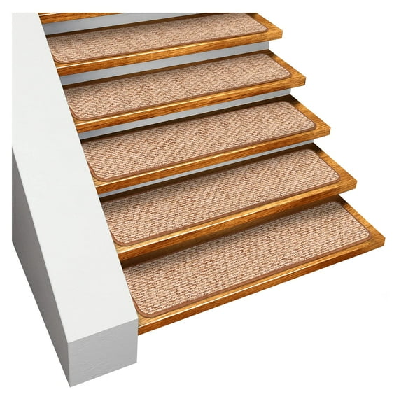 House, Home and More Set of 15 Skid-Resistant Carpet Stair Treads - Praline Brown - 8 Inches X 27 Inches