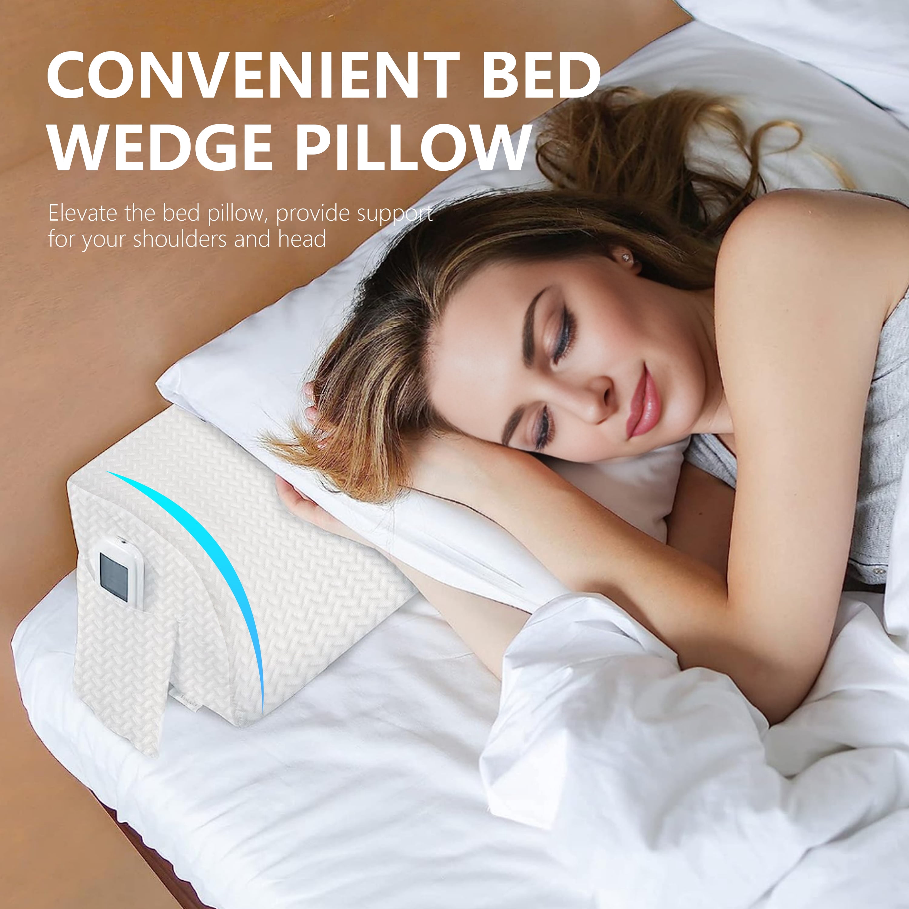 WOWMAX Bed Wedge Pillow for Headboard, Queen Size Wedge Pillow Headboard, Bed Gap Filler for Bed, Triangle Pillow Wedge, Mattress Gap Filler, Fill The Gap Between Your Headboard and Mattress, White