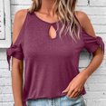 thumbnail image 2 of Besolor Womens Cold Shoulder Tunic Tops Trendy Crewneck Short Sleeve Dressy Blouse Casual Summer Tee Shirts, 2 of 9