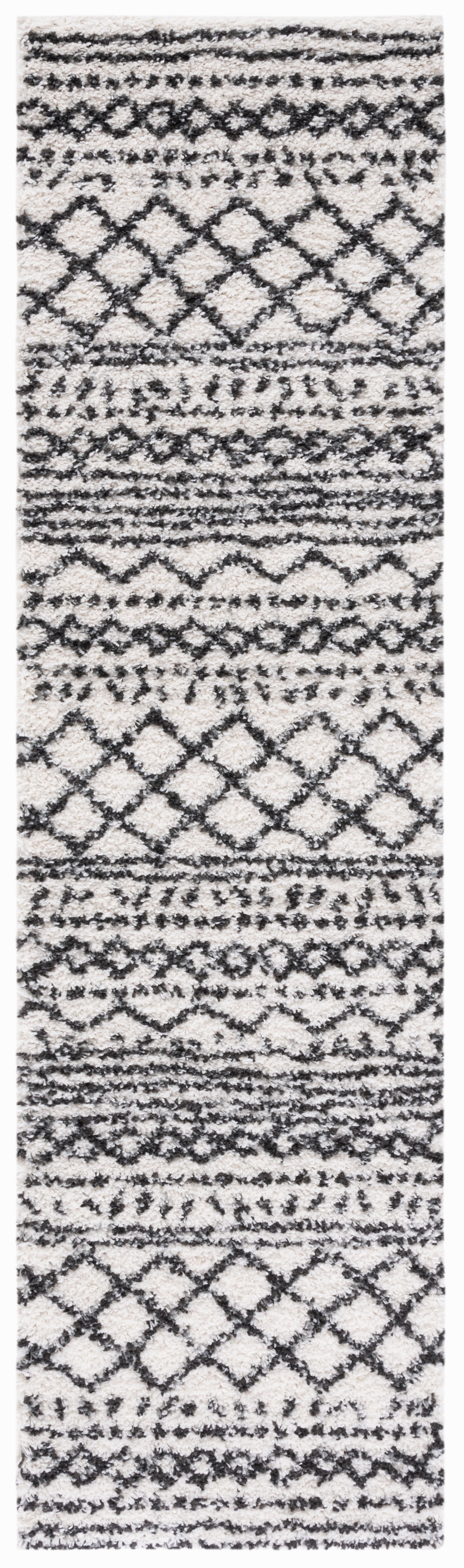 Safavieh Arizona Teagan Geometric Shag Runner Rug, Ivory/Black, 2'3" x 16'