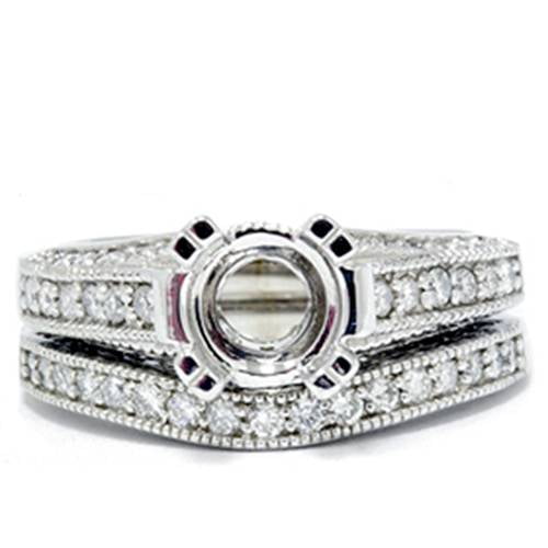 Pompeii Pave Milgrain 14K Mount Engagement Wedding Ring Setting (G/H,I1)