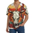 thumbnail image 3 of Honeii 's Western Desert Cactus Ram Skull for men's short-sleeved button-up collared shirt featuring a pocket, perfect for beach vacations, and travel adventures., 3 of 5