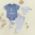 thumbnail image 2 of mgoYE Newborn Baby Boy Clothes Hunting Short Sleeve Romper Shirt Tops Pants Spring Summer Outfits Hat Set(Blue,0-3 Months), 2 of 3