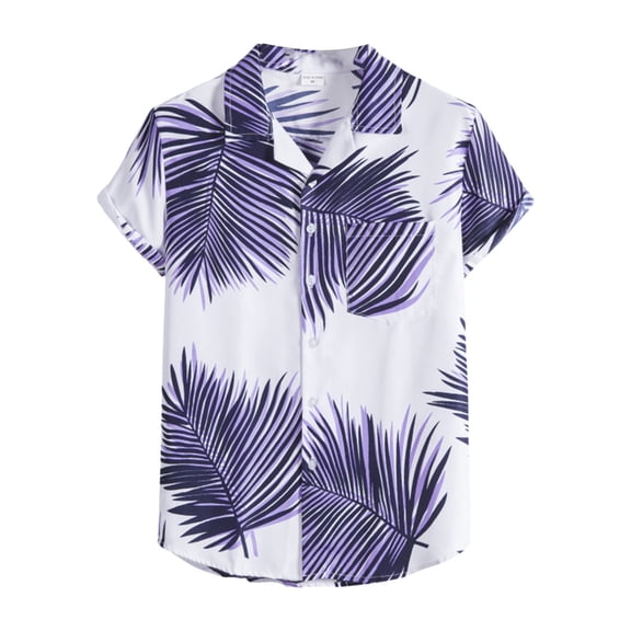 Aayomet Mens Hawaiian Shirts Men Spring Summer Top Shirt Printed Turndown Collar Top Casual Single Solid Dress Purple,XXL