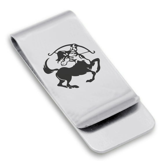 Stainless Steel Sagittarius Zodiac (Centaur Archer) Classic Slim Money Clip Credit Card Holder