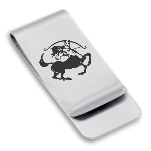 Stainless Steel Sagittarius Zodiac (Centaur Archer) Classic Slim Money Clip Credit Card Holder