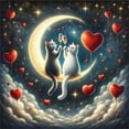 thumbnail image 6 of Ambesonne Cat Duvet Cover Set, Toasting Romantic Moon Hearts, King, Dark Night Blue Vermilion, 6 of 6