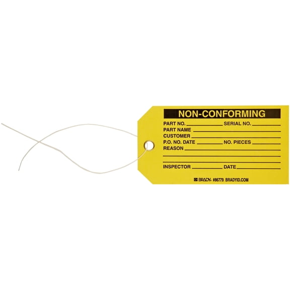 Brady 86779 B-853 Cardstock, 3" Width, 5-3/4" Height, Black On Yellow Color Production Status Tag (Pack Of 100) CA2
