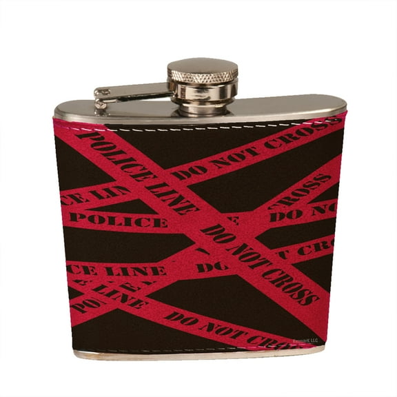 KuzmarK 6 oz. Leather Pocket Hip Liquor Flask - Police Line Do Not Cross