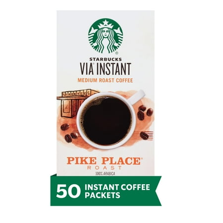 Starbucks VIA Instant Coffee Medium Roast Coffee Pike Place Roast 100% Arabica 1 box (50 packets)