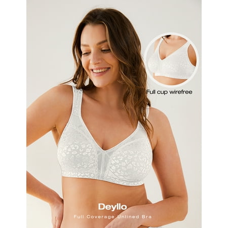 Deyllo Women s Wireless Bras Plus Size Non Padded Full Coverage Minimizer Bra  White 40DDD