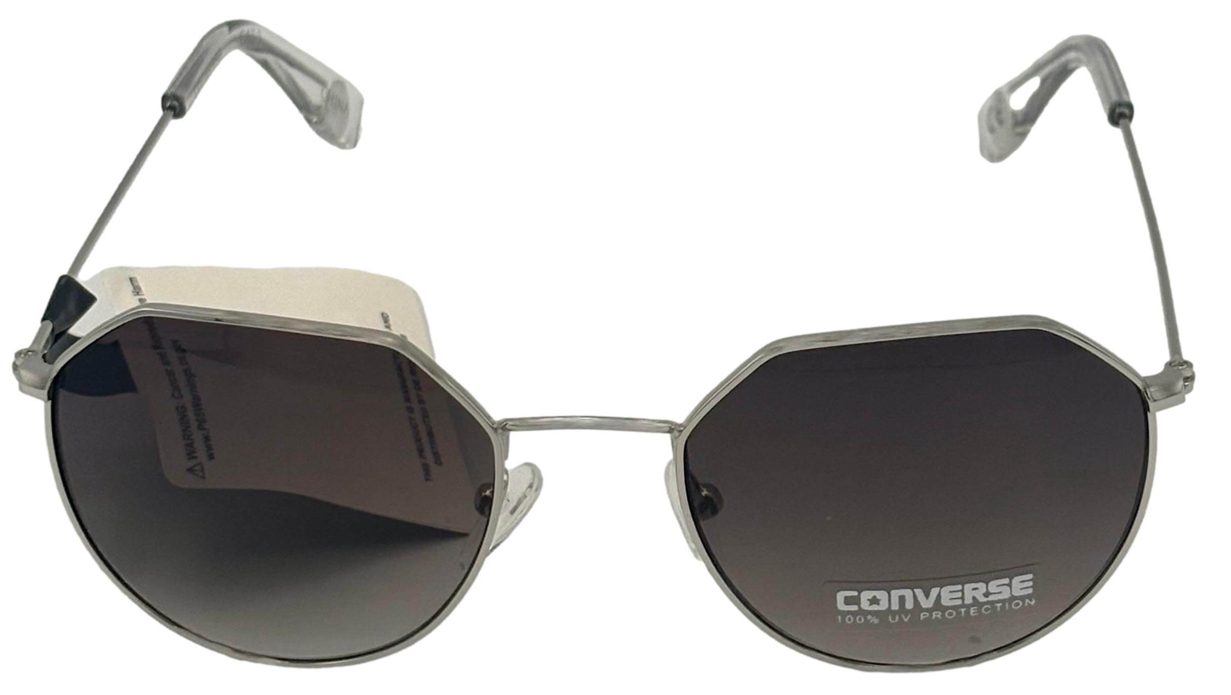 Converse Mens Soft Round Silver Metal Sunglass, Smoke Gradient Lens H117