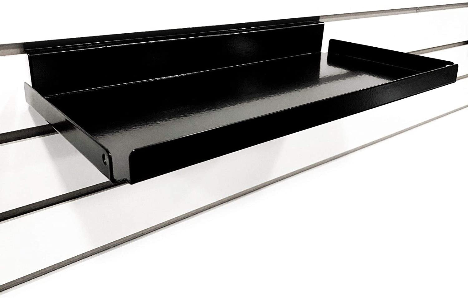 Metal Slatwall Shelf w/ .5" H Lip, 7.5" D x 15.5" L Black, 10 Pack