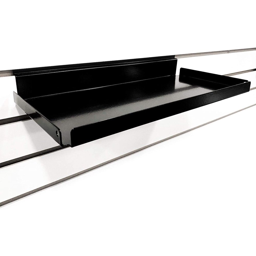 Metal Slatwall Shelf w/ .5" H Lip, 7.5" D x 15.5" L Black, 5 Pack