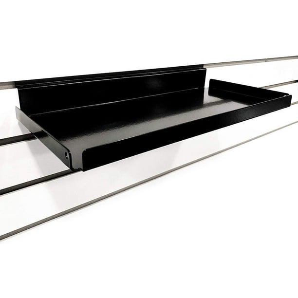 Metal Slatwall Shelf w/ .5" H Lip, 7.5" D x 15.5" L Black, 5 Pack