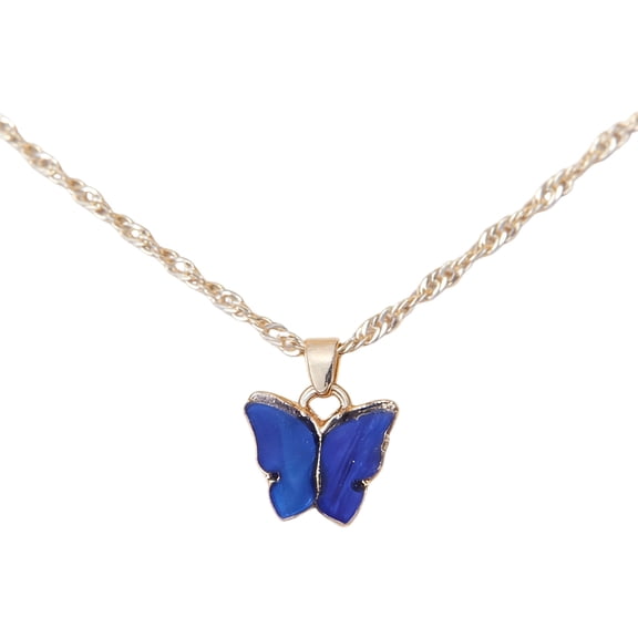 Butterfly Necklaces for Women,Butterfly Gifts for Women,Valentines Day Butterflys Pendant Necklace,Colorful Butterfly Pendant Necklace for Women Bohemian Acrylic Adjustable Retro Card(Blue)