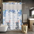 thumbnail image 5 of Blue Flowers No Hooks Shower Curtain with Snap-in Liner Easter Rabbits Vintage Plaid Spring Plant Shower Curtains for Bathroom, Waterproof, Easy Install, Washable 48"x72", 5 of 9